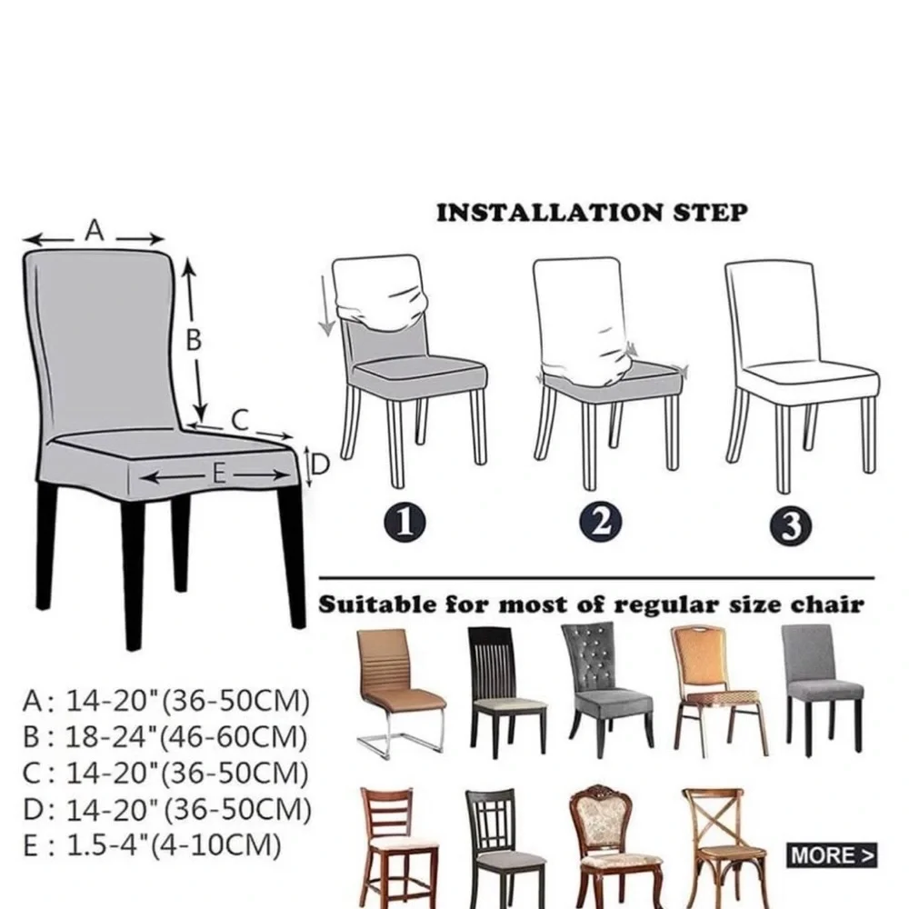 NEW (NIP) Elegant Light Gray Dining Chair Covers, 6 piece Set